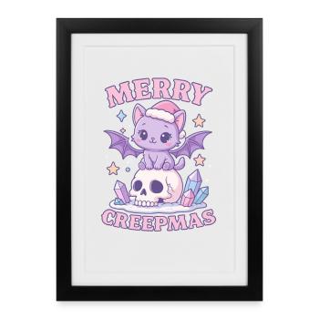 Crâne de Noël gothique pastel de chat Merry Creepmas - Affiche encadrée (27 × 37 cm) - noir - Devant