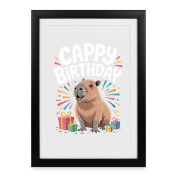 Capybara Anniversaire Cappy Anniversaire Drôle de capy - Affiche encadrée (27 × 37 cm) - noir - Devant