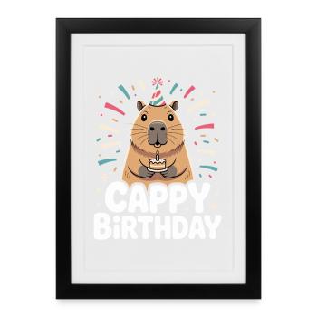 Capybara Anniversaire Cappy Anniversaire Drôle de capy - Affiche encadrée (27 × 37 cm) - noir - Devant