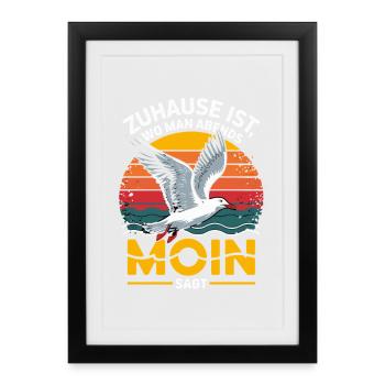 La maison, c’est là où tu dis bonjour le soir Mouette Mer du Nord - Affiche encadrée (27 × 37 cm) - noir - Devant