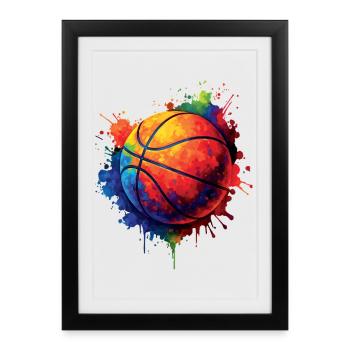 Basketball Splash Art - Design Ballon de Basket - Affiche encadrée (27 × 37 cm) - noir - Devant
