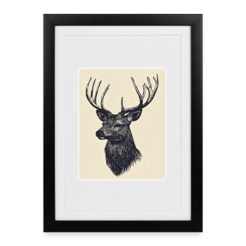 Cerfs de renne Bois de renne vintage - Affiche encadrée (27 × 37 cm) - noir - Devant