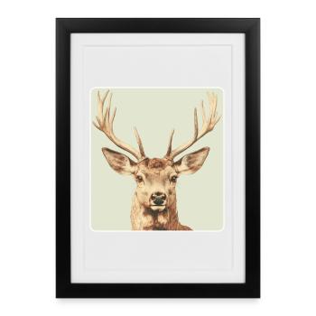 Cerfs de renne Bois de renne vintage - Affiche encadrée (27 × 37 cm) - noir - Devant