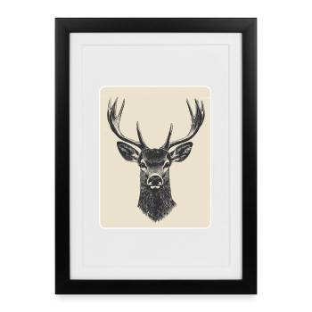 Cerfs de renne Bois de renne vintage - Affiche encadrée (27 × 37 cm) - noir - Devant