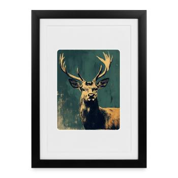 Cerfs de renne Bois de renne vintage - Affiche encadrée (27 × 37 cm) - noir - Devant