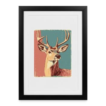 Cerfs de renne Bois de renne vintage - Affiche encadrée (27 × 37 cm) - noir - Devant