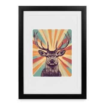 Cerfs de renne Bois de renne vintage - Affiche encadrée (27 × 37 cm) - noir - Devant