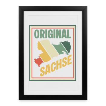 Carte originale de la Saxe - Affiche encadrée (27 × 37 cm) - noir - Devant