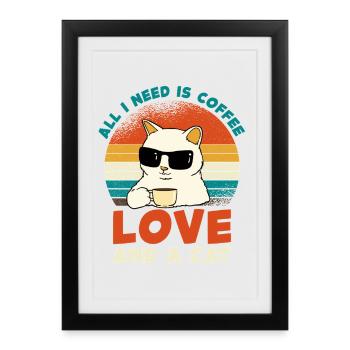 Coffee Cat Love Rétro - Affiche encadrée (27 × 37 cm) - noir - Devant