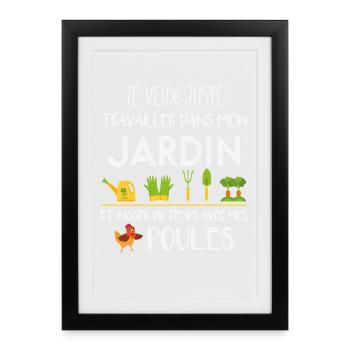 Travailler au jardin et m’occuper de mes poules - Affiche encadrée (27 × 37 cm) - noir - Devant
