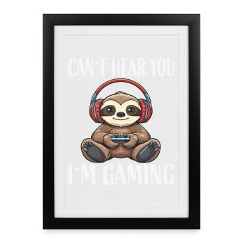Cuddly gamer sloth with headphones - Framed poster (27 × 37 cm) - black - Front