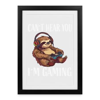 Gamer sloth with headset - Framed poster (27 × 37 cm) - black - Front
