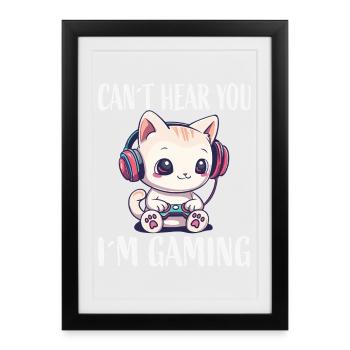 Cat Gaming While Gaming - Framed poster (27 × 37 cm) - black - Front