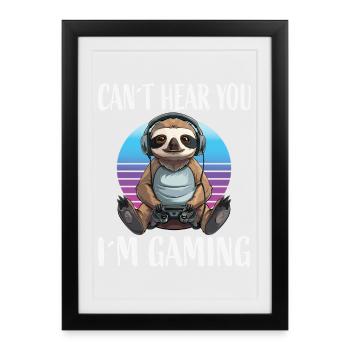 Gamer Sloth at Retro Sunset - Framed poster (27 × 37 cm) - black - Front