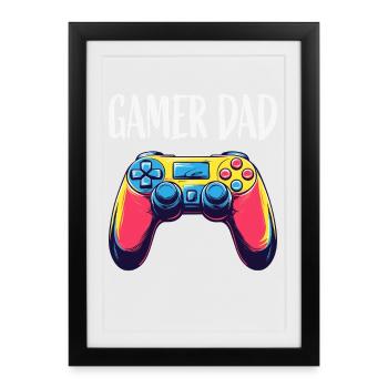 Gamer Dad Neon Controller - Framed poster (27 × 37 cm) - black - Front