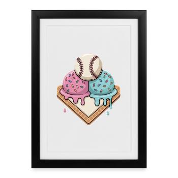 Glace de baseball avec des vermicelles sur le marbre - Affiche encadrée (27 × 37 cm) - noir - Devant