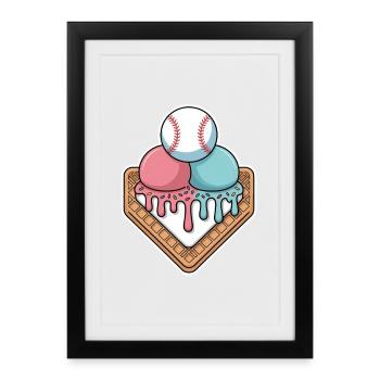 Baseball Eiscreme Home Plate Sommerlaune - Framed poster (27 × 37 cm) - black - Front