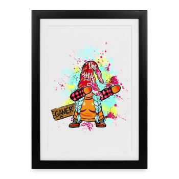 GNOME GAMER Dab Graffiti Joueuse de Noël - Affiche encadrée (27 × 37 cm) - noir - Devant