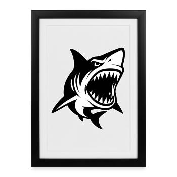 Shark with open mouth showing teeth - Framed poster (27 × 37 cm) - black - Front