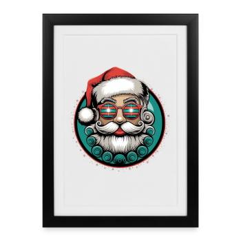 Cooler Weihnachtsmann Mit Sonnenbrille Bart Xmas - Gerahmtes Poster (27 × 37 cm) - Schwarz - Vorne
