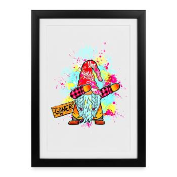 GAMER WICHTEL Dab Graffiti Zocker Gnome - Affiche encadrée (27 × 37 cm) - noir - Devant