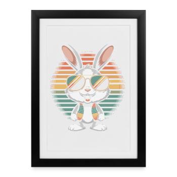 Lapin arc-en-ciel avec des lunettes de soleil - Affiche encadrée (27 × 37 cm) - noir - Devant
