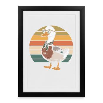 Canard rétro sur le ruban solaire - Affiche encadrée (27 × 37 cm) - noir - Devant