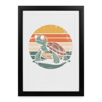 Retro Sunset Turtle - Framed poster (27 × 37 cm) - black - Front
