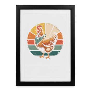 Chicken in the retro circle of the sun - Framed poster (27 × 37 cm) - black - Front