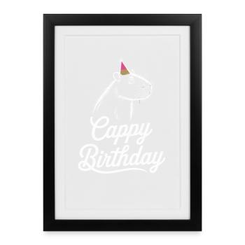 Capybara Anniversaire Cappy Anniversaire Drôle de capy - Affiche encadrée (27 × 37 cm) - noir - Devant