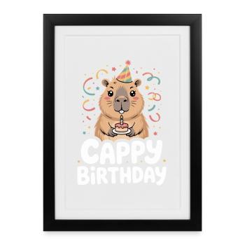 Capybara Anniversaire Cappy Anniversaire Drôle de capy - Affiche encadrée (27 × 37 cm) - noir - Devant