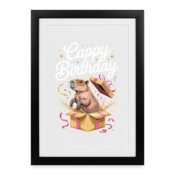 Capybara Anniversaire Cappy Anniversaire Drôle de capy - Affiche encadrée (27 × 37 cm) - noir - Devant