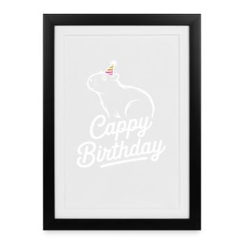 Capybara Anniversaire Cappy Anniversaire Drôle de capy - Affiche encadrée (27 × 37 cm) - noir - Devant