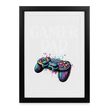 Explosion de couleurs de la manette Gamer Dad - Affiche encadrée (27 × 37 cm) - noir - Devant