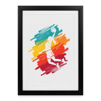 Joueuse de basket-ball féminine colorée - Affiche encadrée (27 × 37 cm) - noir - Devant