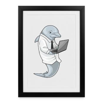 Ordinateur portable Dolphin - Affiche encadrée (27 × 37 cm) - noir - Devant