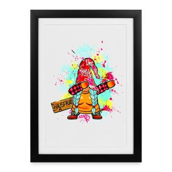FEMME au foyer Gnome Dab Graffiti Maman de Noël Drôle - Affiche encadrée (27 × 37 cm) - noir - Devant