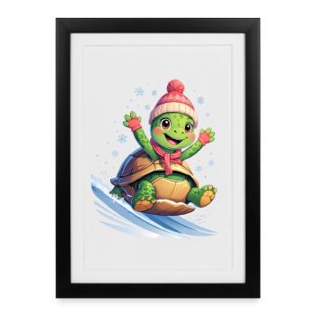 Tortue surf des vagues d’hiver - Affiche encadrée (27 × 37 cm) - noir - Devant