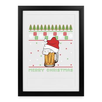 Joyeux Noël Pull Moche de Noël Bière Humour Drôle - Affiche encadrée (27 × 37 cm) - noir - Devant