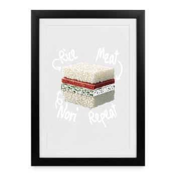 Musubi Rice Meat Nori Repeat - Affiche encadrée (27 × 37 cm) - noir - Devant