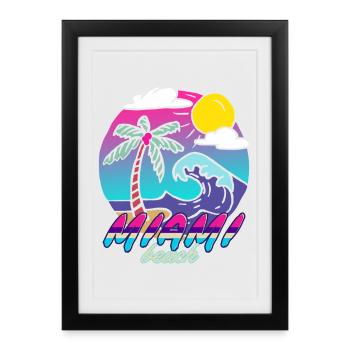 Palmiers néon de Miami Beach - Affiche encadrée (27 × 37 cm) - noir - Devant