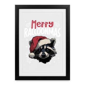 Merry Raccoonmas Lustiges Waschbär Weihnachtsmotiv - Gerahmtes Poster (27 × 37 cm) - Schwarz - Vorne