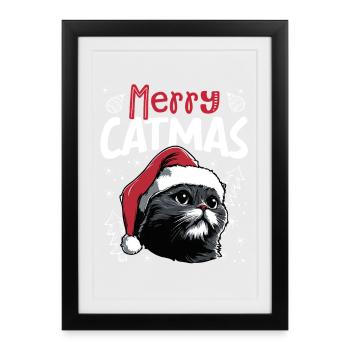 Merry Catmas Lustiges Katze Weihnachtsmotiv - Gerahmtes Poster (27 × 37 cm) - Schwarz - Vorne