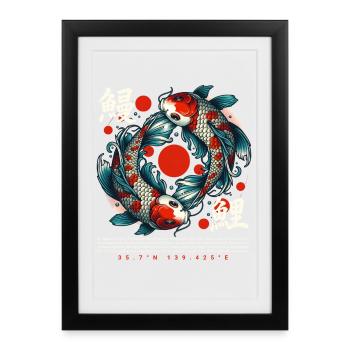 Symbole chanceux de carpe koi au Japon - Affiche encadrée (27 × 37 cm) - noir - Devant