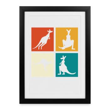 Silhouettes à quatre cadres kangourou - Affiche encadrée (27 × 37 cm) - noir - Devant