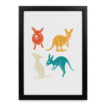 Quatuor de kangourous dans une variété de couleurs - Affiche encadrée (27 × 37 cm) - noir - Devant