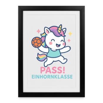 Passe de handball Unicorn, assistance de classe Unicorn - Affiche encadrée (27 × 37 cm) - noir - Devant