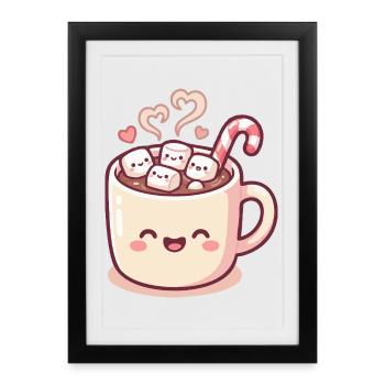 Tasse de câlins avec guimauves et canne d’orge - Affiche encadrée (27 × 37 cm) - noir - Devant