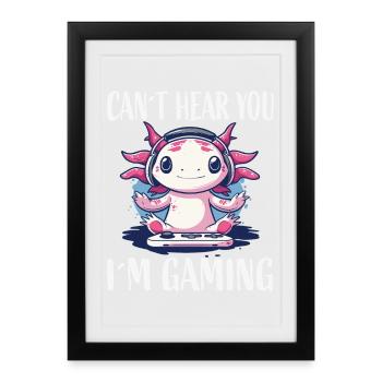 Gaming Axolotl with Headset - Framed poster (27 × 37 cm) - black - Front