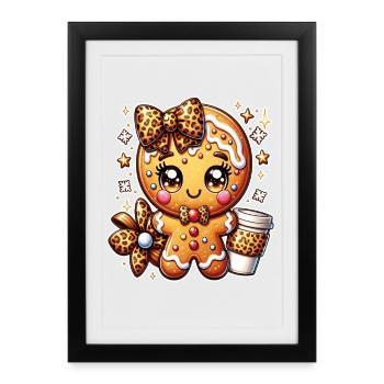 Noël de Noël en coquette de léopard en pain d’épices - Affiche encadrée (27 × 37 cm) - noir - Devant